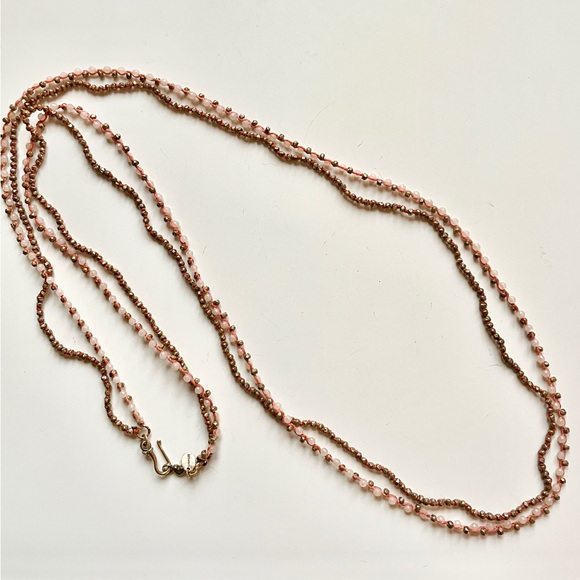 Chan Luu | Rose Quartz & Pyrite Beaded Necklace ♥ NWOT - Picture 6 of 7